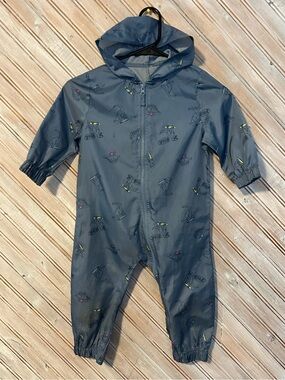 George Hooded Dino-Print One-Piece Thin Rain Splash Suit Full Zipper